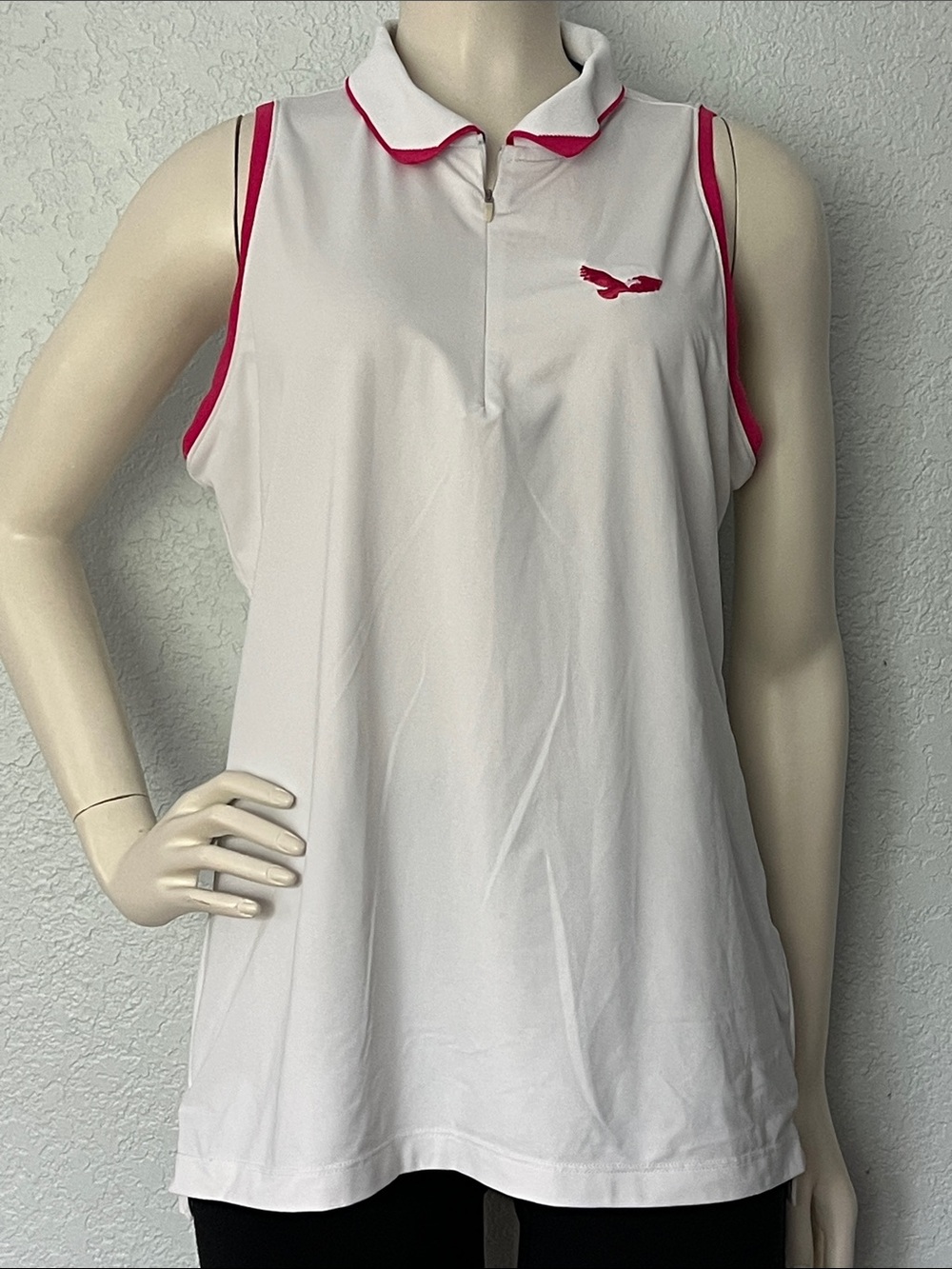Peter Millar Women’s Lg Sleeveless Golf Tennis Polo White Pink Performance Top